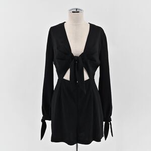 INTERMIX Romper Womens Size Medium Black Tie Front Cut Out Long Sleeve Goth Punk
